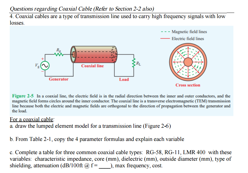 Questions regarding Coaxial Cable (Refer to Section
