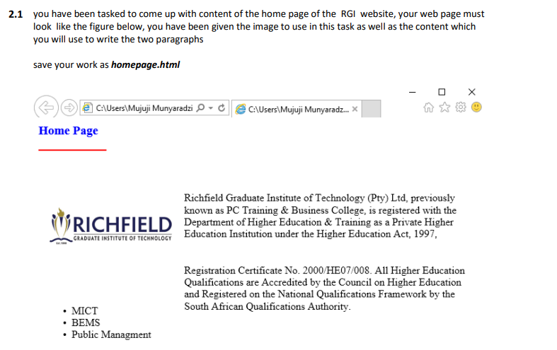 Solved 2.1 you have been tasked to come up with content of | Chegg.com
