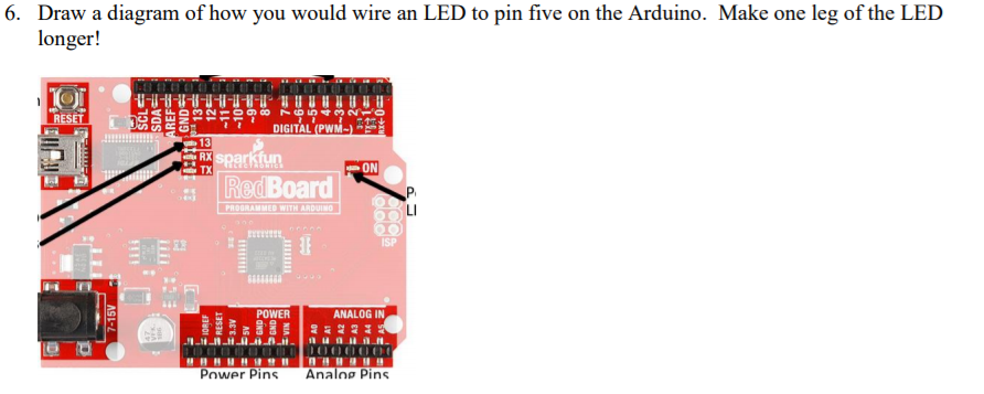 Solved 6. Draw a diagram of how you would wire an LED to pin | Chegg.com
