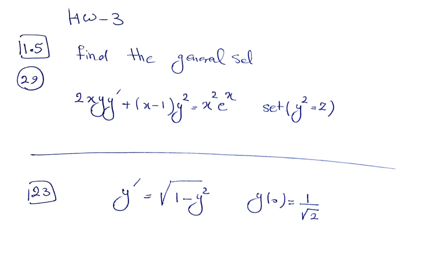 \( 2 x y y^{\prime}+(x-1) y^{2}=x^{2} e^{x} \quad \operatorname{set}\left(y^{2}=z\right) \) \( y^{\prime}=\sqrt{1-y^{2}} \qua