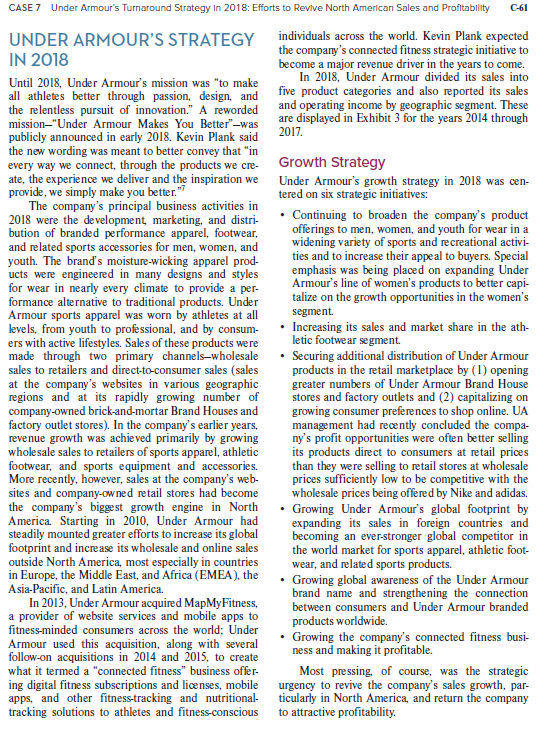 Solved UNDER ARMOUR CASE Under Armour CEO Kevin Plank Has...