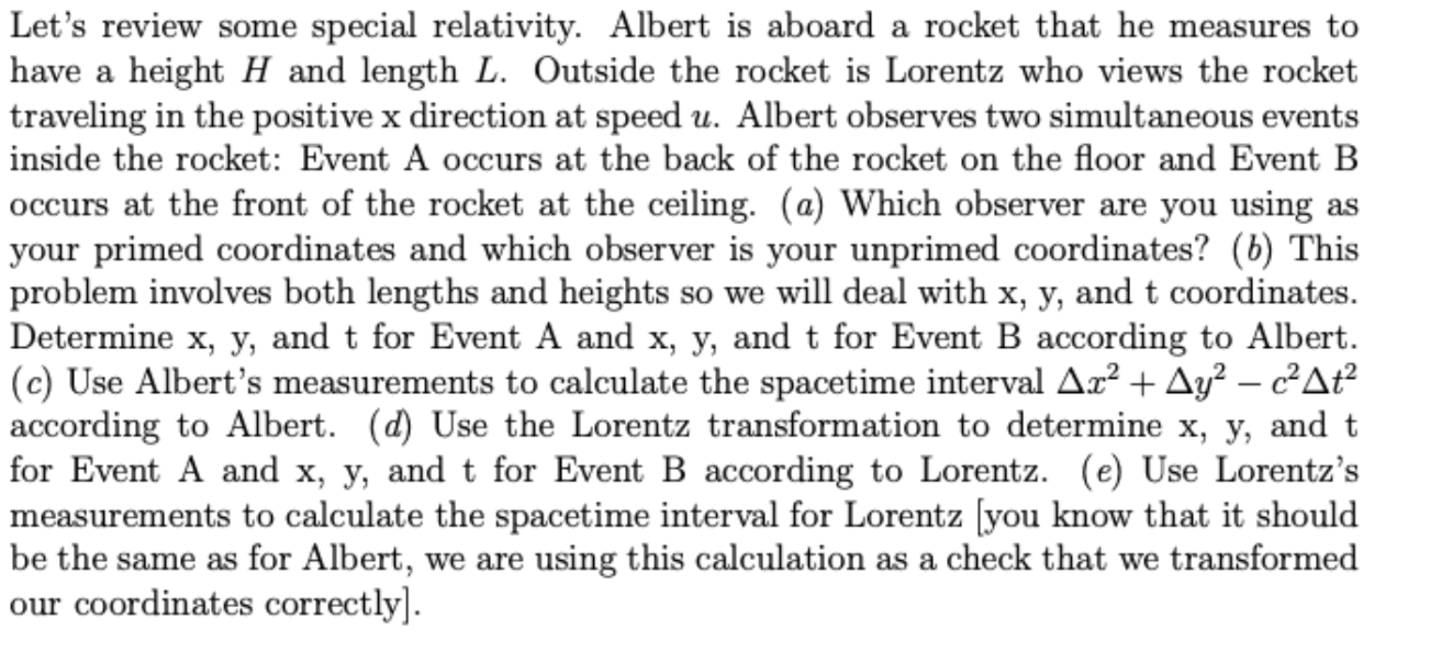 Solved Let's Review Some Special Relativity. Albert Is | Chegg.com