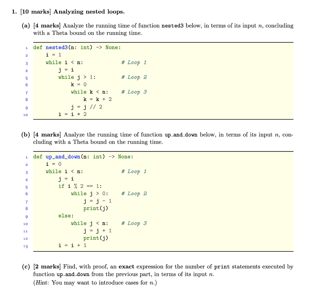 Solved 1. [10 marks] Analyzing nested loops. (a) (4 marks] | Chegg.com