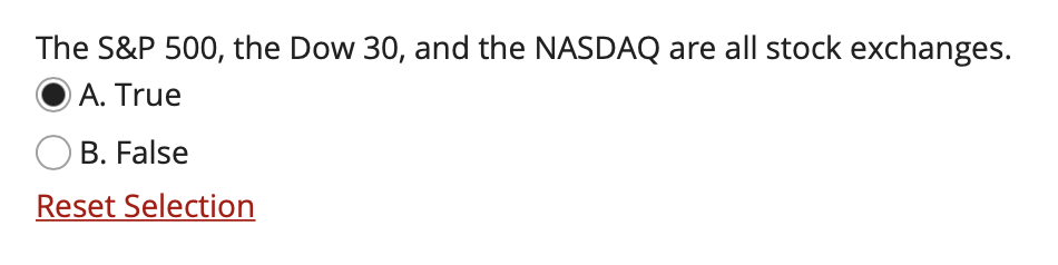 Solved The S&P 500, The Dow 30, And The NASDAQ Are All Stock | Chegg.com