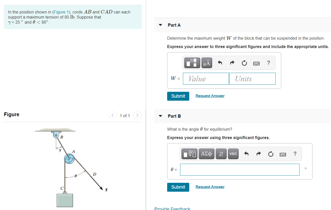 Solved In the position shown in (Figure 1), cords AB and CAD | Chegg.com