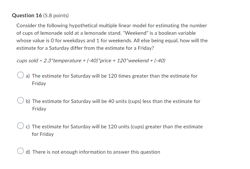 Solved Question 16 (5.8 points) Consider the following | Chegg.com
