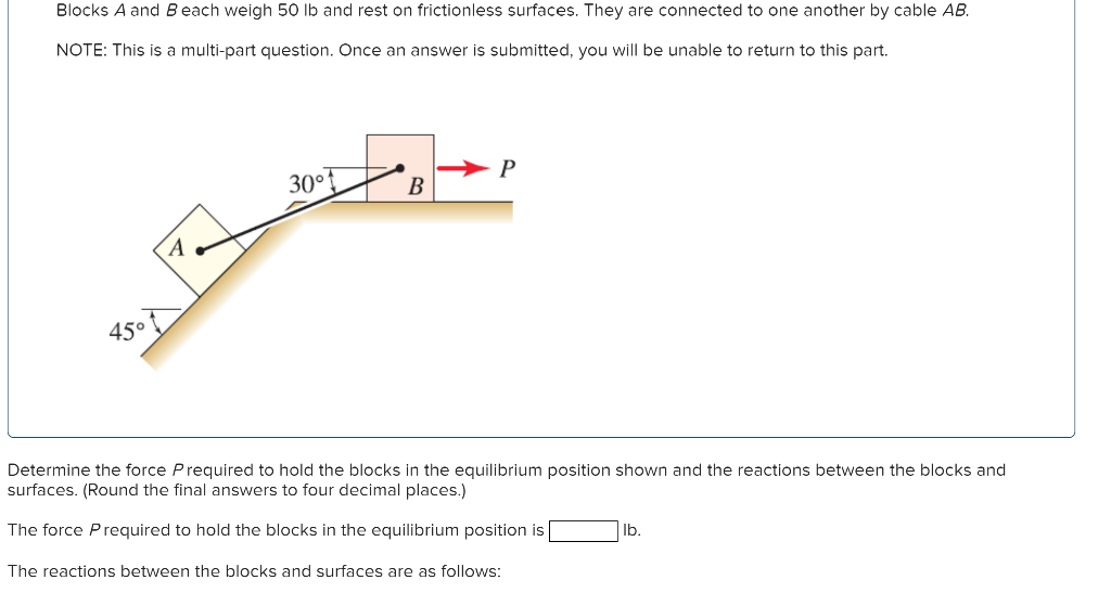 Blocks A And B Each Weigh 50lb And Rest On | Chegg.com