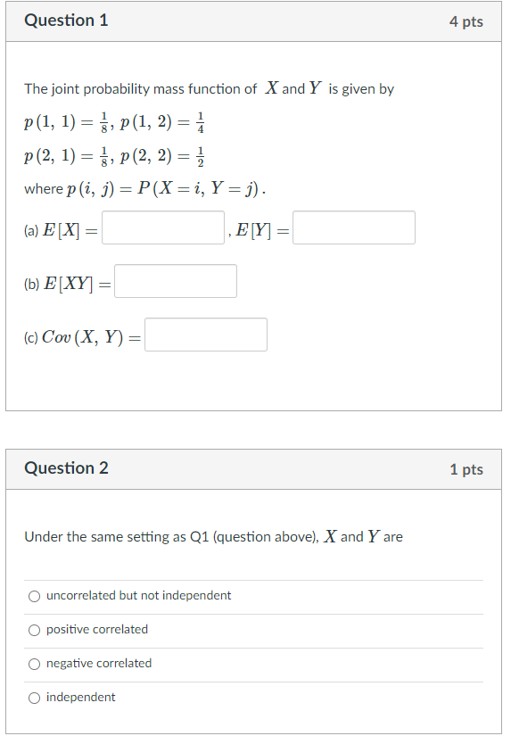 Solved Question 1 4 pts The joint probability mass function | Chegg.com