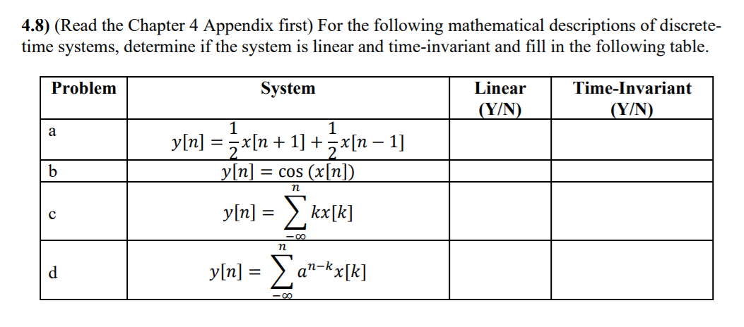 Solved 4.8) (Read the Chapter 4 Appendix first) For the | Chegg.com