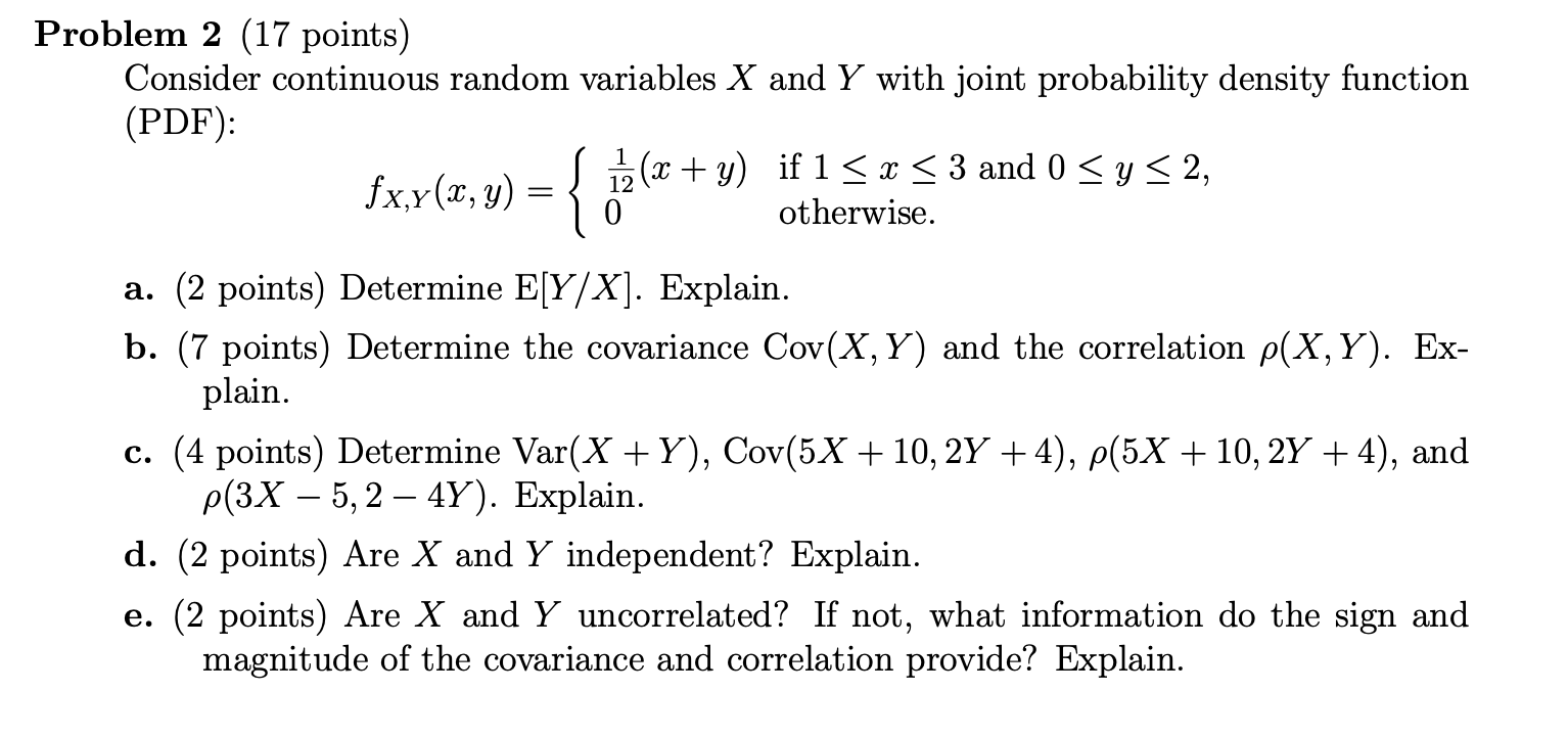 Solved Problem 2 (17 Points) Consider Continuous Random | Chegg.com