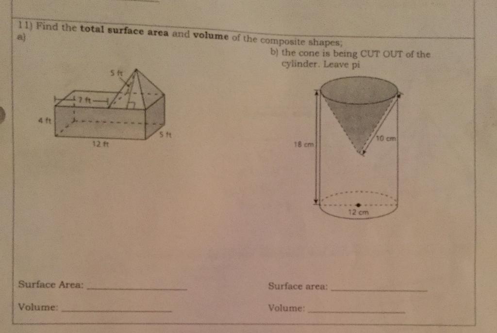 Solved 11) Find The Total Surface Area And Volume Of The | Chegg.com