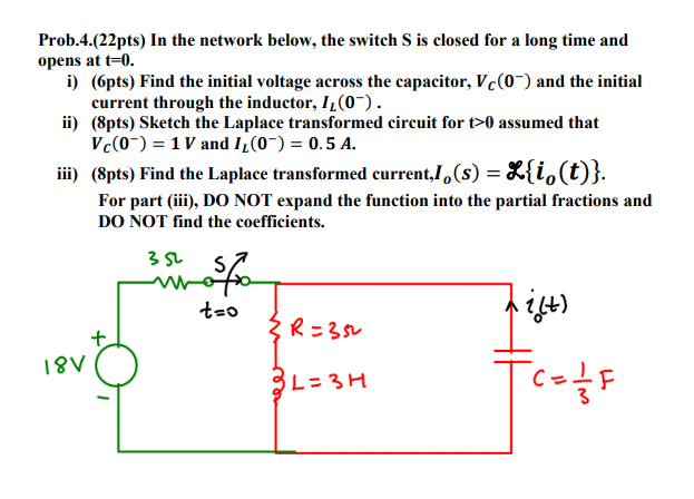 Solved Prob.4.(22pts) In The Network Below, The Switch S Is | Chegg.com