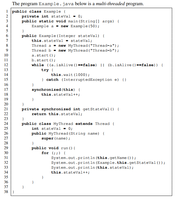 The program Example.java below is a multi-threaded | Chegg.com