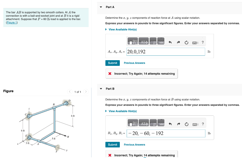 Solved The bar AB is supported by two smooth collars. At A | Chegg.com