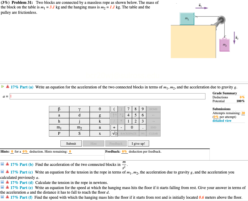 Solved (3%) Problem 31: Two Blocks Are Connected By A | Chegg.com