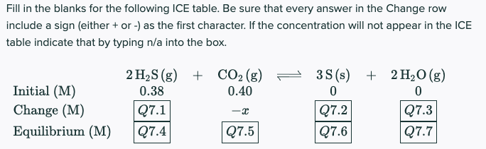 Solved Fill in the blanks for the following ICE table. Be | Chegg.com