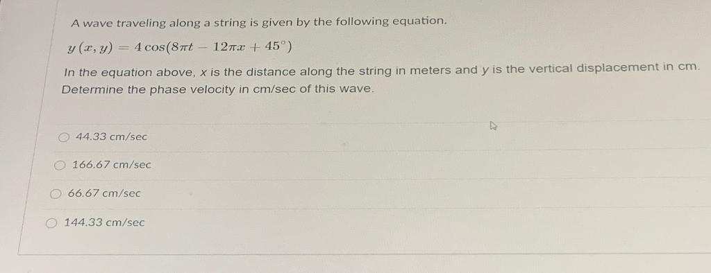 Solved A wave traveling along a string is given by the | Chegg.com