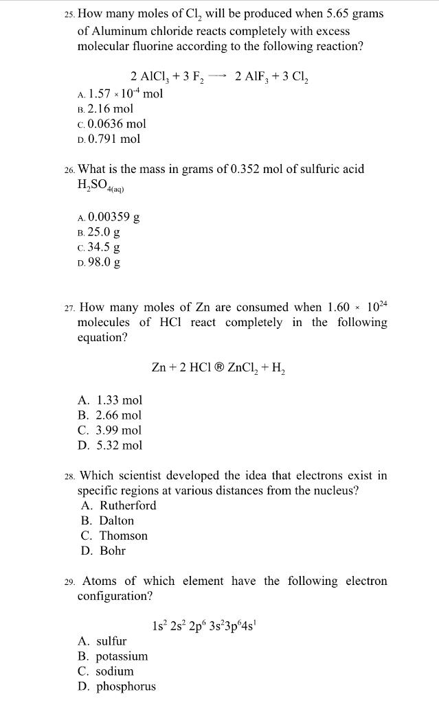 Solved 25. How many moles of Cl2 will be produced when 5.65 | Chegg.com