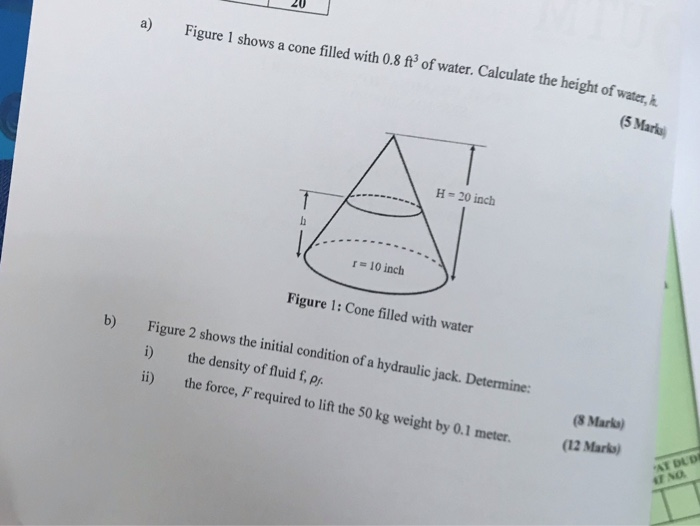 Solved 0 a) Figure 1 shows a cone filled with 0.8 f' of | Chegg.com