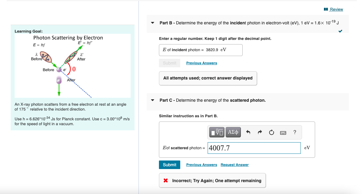 Solved An X-ray photon scatters from a free electron at rest | Chegg.com