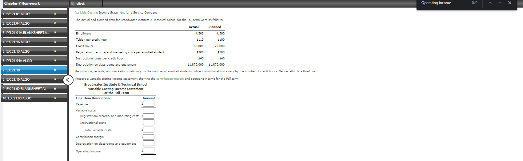 Solved Variable Costing Statement for a Service