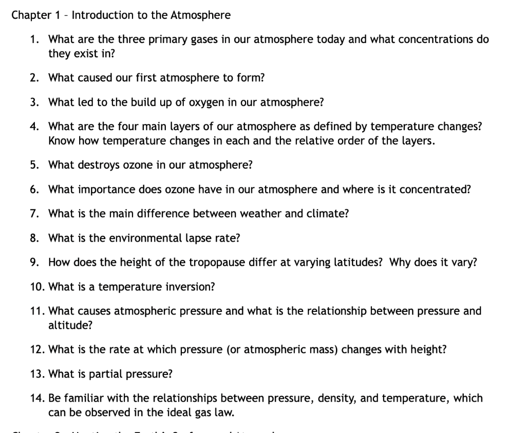 Solved Chapter 1 - Introduction to the Atmosphere 1. What | Chegg.com