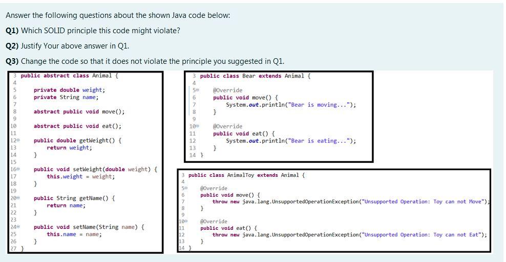 Solved Answer the following questions about the shown Java | Chegg.com