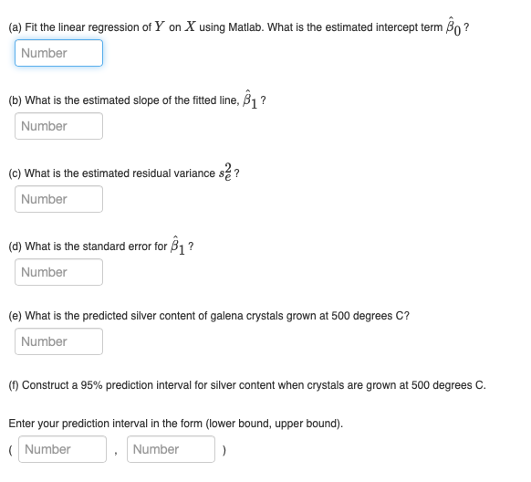 (a) Fit the linear regression of Y on X using Matlab. | Chegg.com