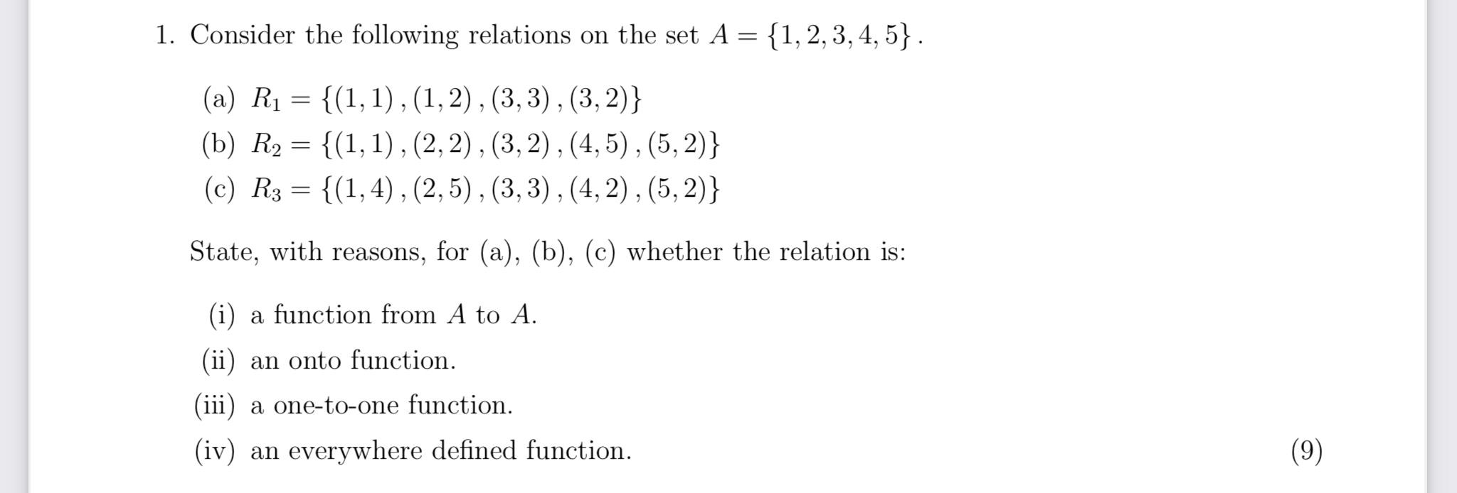 Solved 1. Consider The Following Relations On The Set A = | Chegg.com