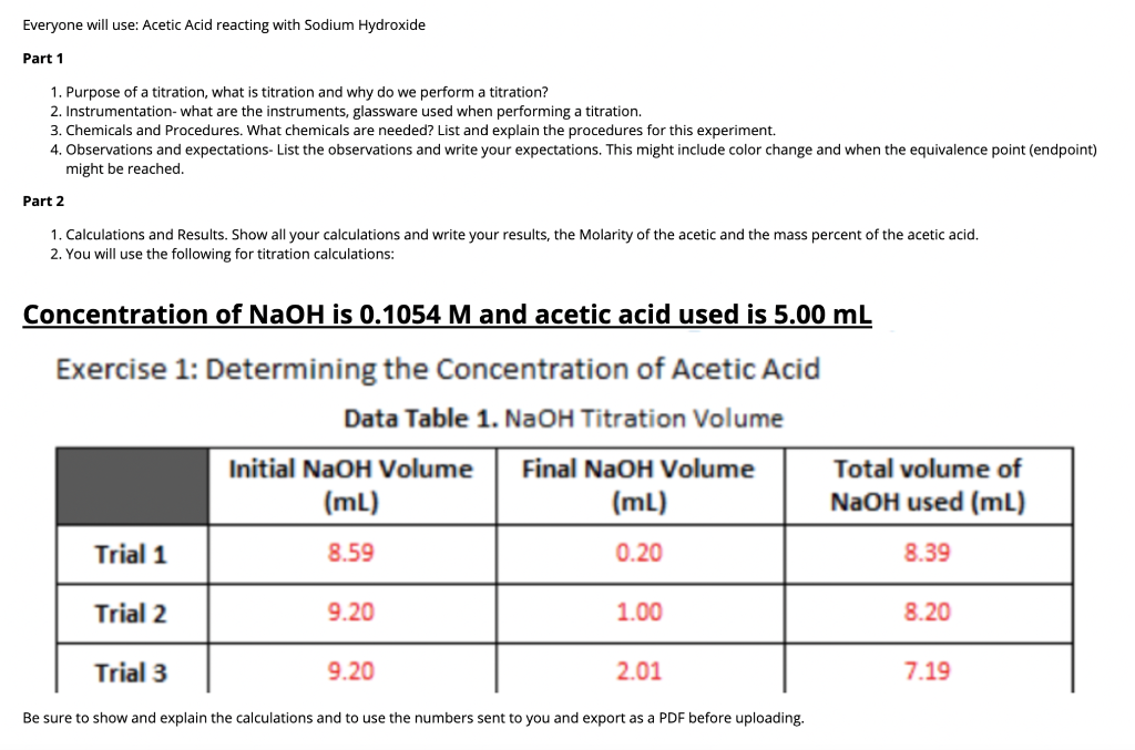 Solved Everyone will use Acetic Acid reacting with Sodium