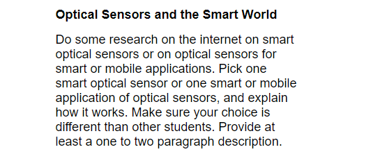Solved Optical Sensors and the Smart World Do some research | Chegg.com