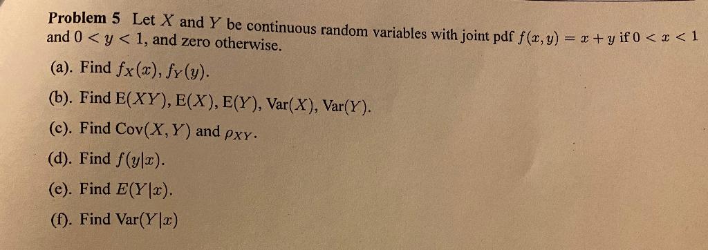 Solved Problem 5 Let X and Y be continuous random variables | Chegg.com