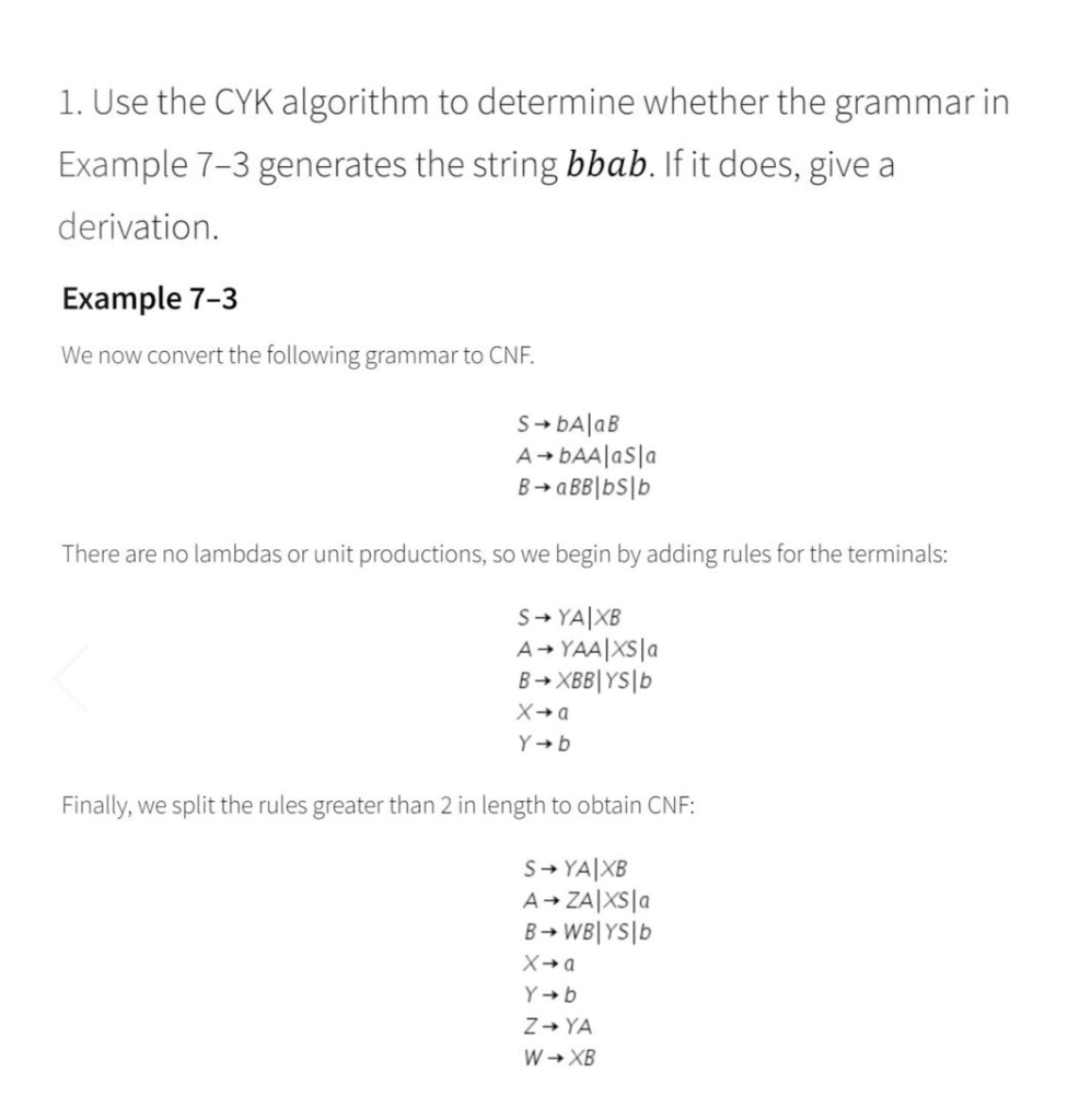 1. Use The CYK Algorithm To Determine Whether The | Chegg.com