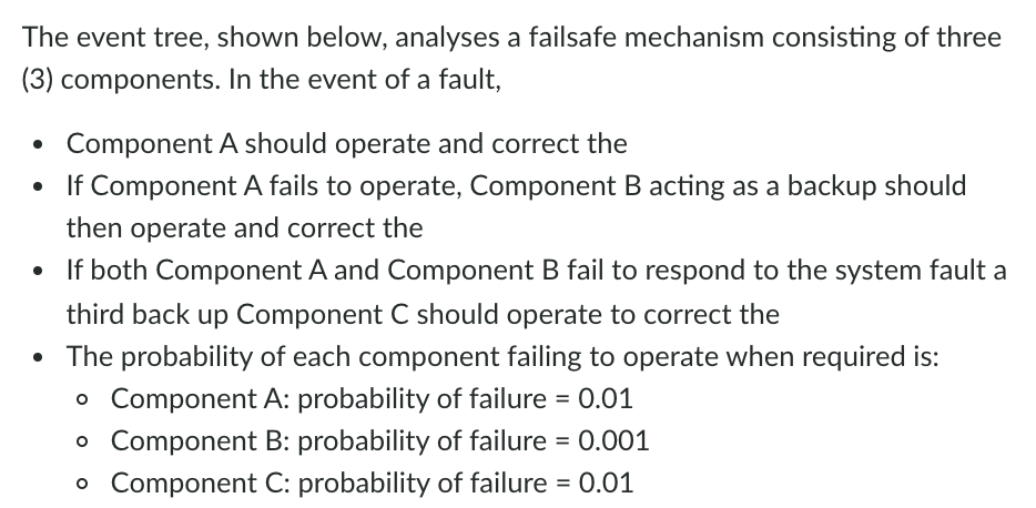 The event tree, shown below, analyses a failsafe | Chegg.com