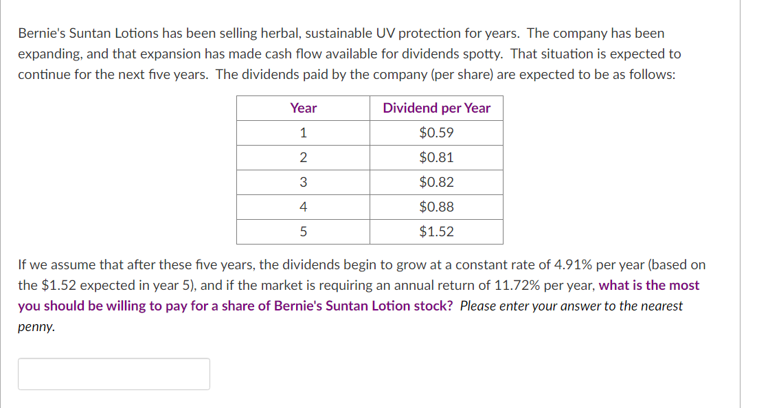 Solved Bernie's Suntan Lotions has been selling herbal,