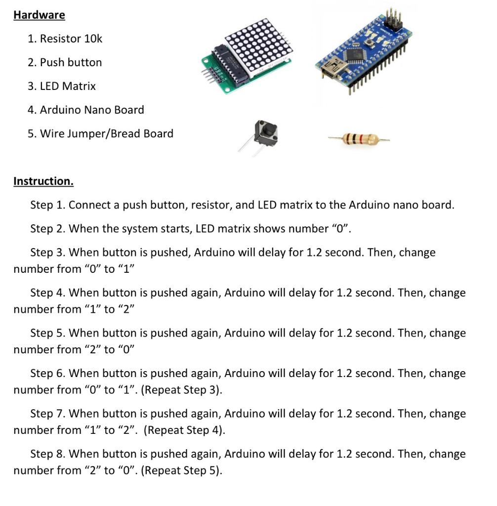 Solved Hardware 1. Resistor 10k 2. Push button 3. LED Matrix