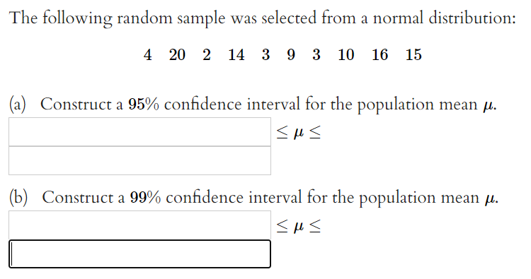 Solved The following random sample was selected from a | Chegg.com
