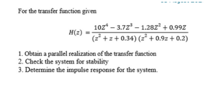 Solved For the transfer function | Chegg.com