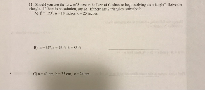 problem solving law of sines and cosines