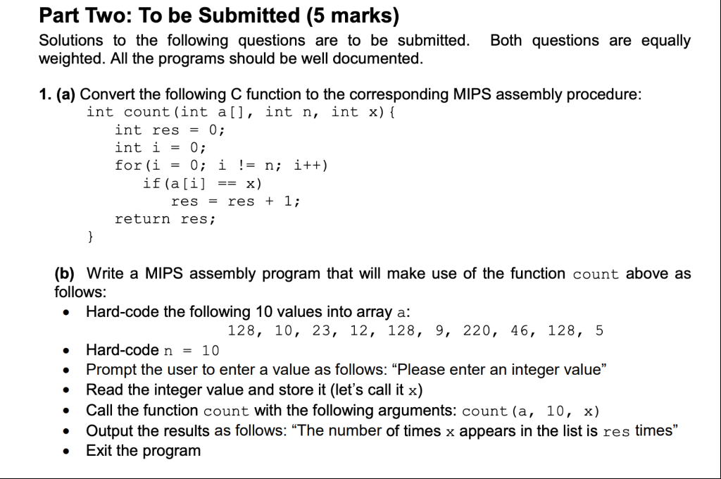 Part Two: To be Submitted (5 marks) Solutions to the | Chegg.com