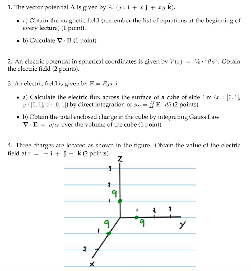 Solved 1 The Vector Potential A Is Given By Ao Yz I R Chegg Com