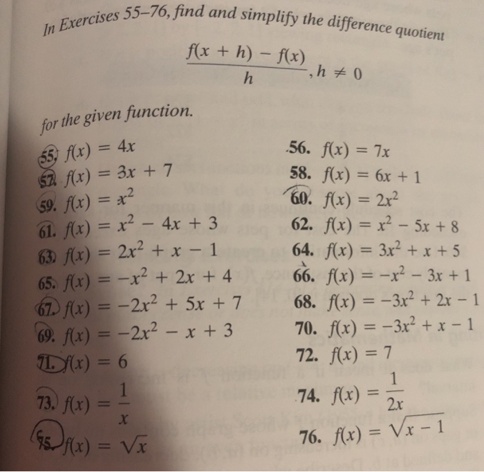 Solved 55-76, find and simplify the difference quotient f(x | Chegg.com
