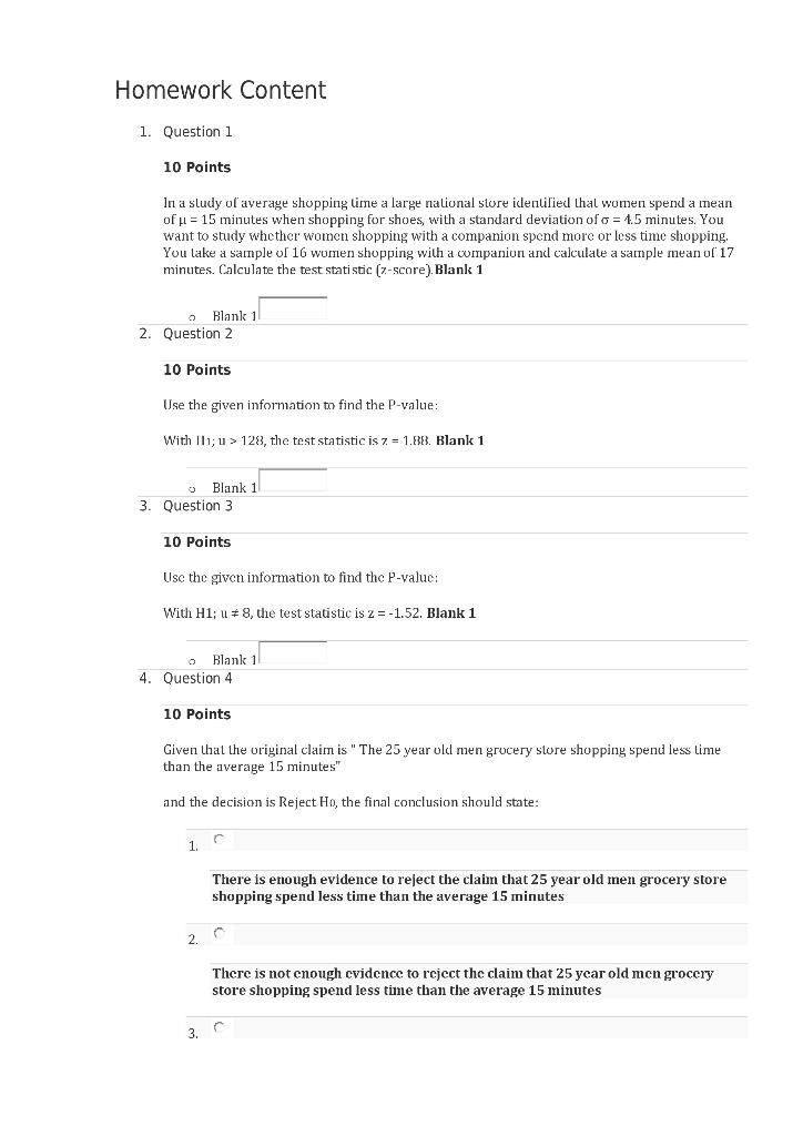 Solved Homework Content 1. Question 1 10 Points In a study | Chegg.com
