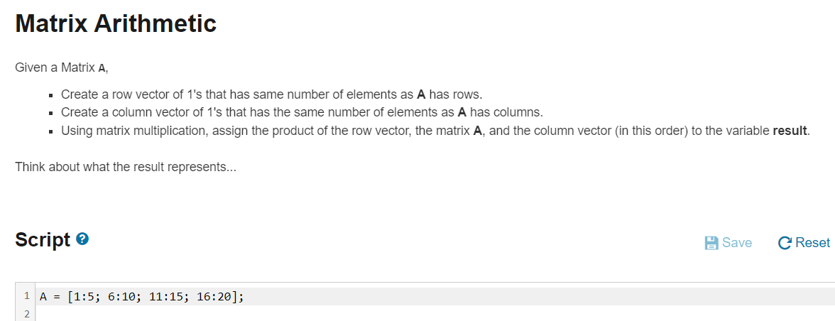 Solved Matrix Arithmetic Given a Matrix A Create a row Chegg