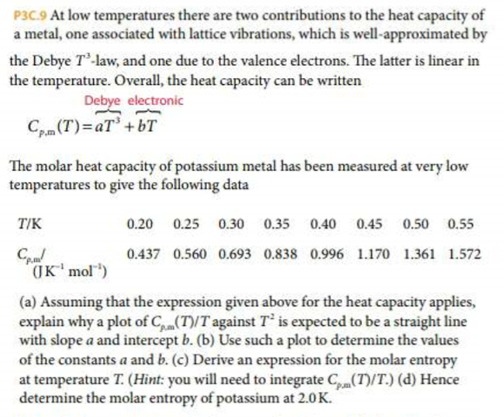 Solved P3C.9 At low temperatures there are two contributions | Chegg.com