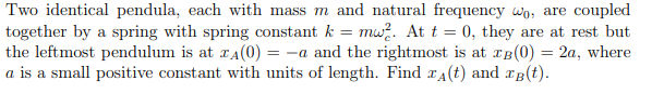 Solved Two identical pendula, each with mass m and natural | Chegg.com