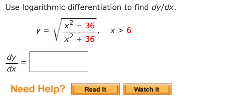 Solved Use Logarithmic Differentiation To Find Dydx Y 6743