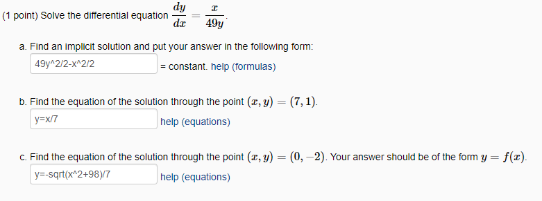 Solved dy (1 point) Solve the differential equation dr a. | Chegg.com