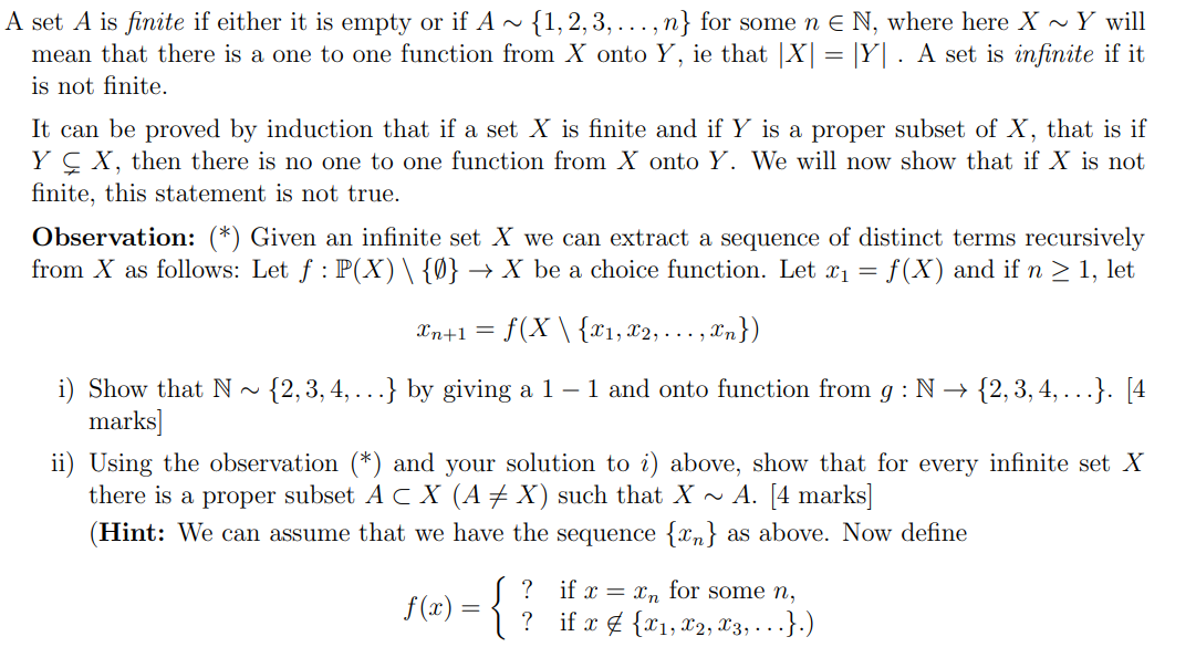 Solved A set A is finite if either it is empty or if | Chegg.com