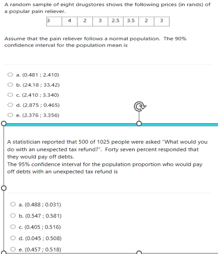 Solved A random sample of eight drugstores shows the | Chegg.com